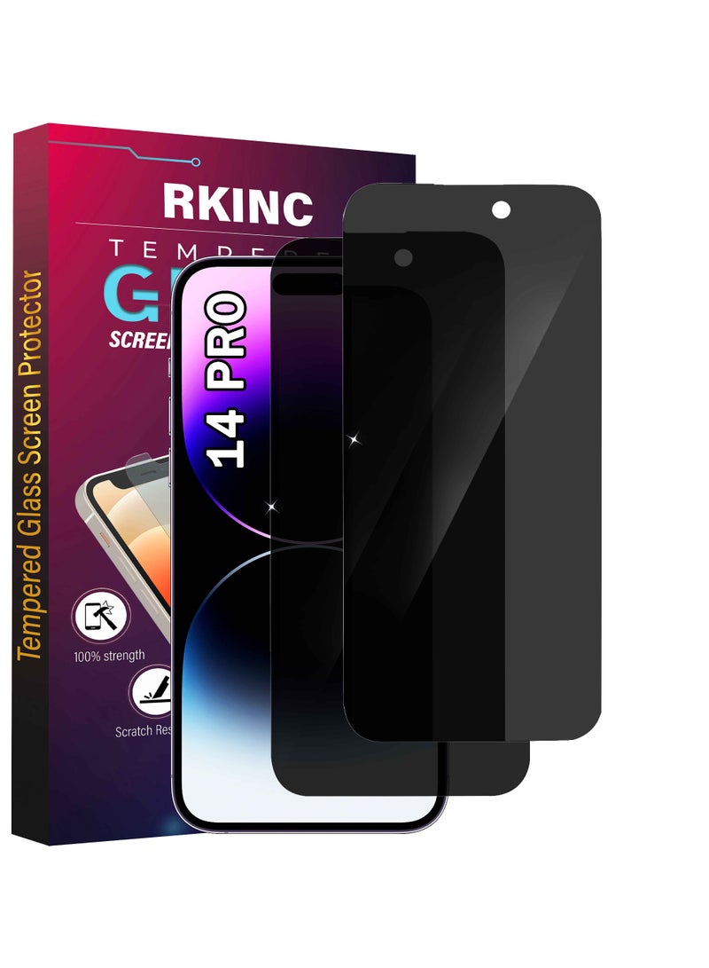 RKINC Screen Protector [2-Pack] for iPhone 14 Pro 6.1-Inch, Privacy Tempered Glass Film Screen Protector, [Anti Spy][LifetimeWarranty][Anti-Scratch][Bubble-Free] - Image 1